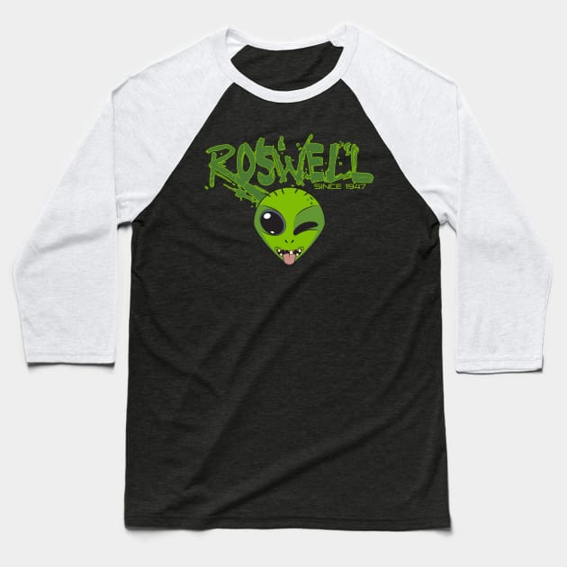 ROSWELL Green Baseball T-Shirt by reyacevedoart